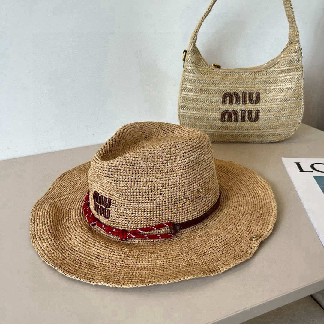 Miu Miu Hat Hand-Crocheted Raffia Top Hat 57cm Accessories