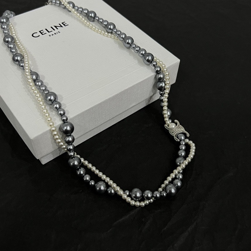 Celine Jewelry Necklace Pearl steel ball double-layer design