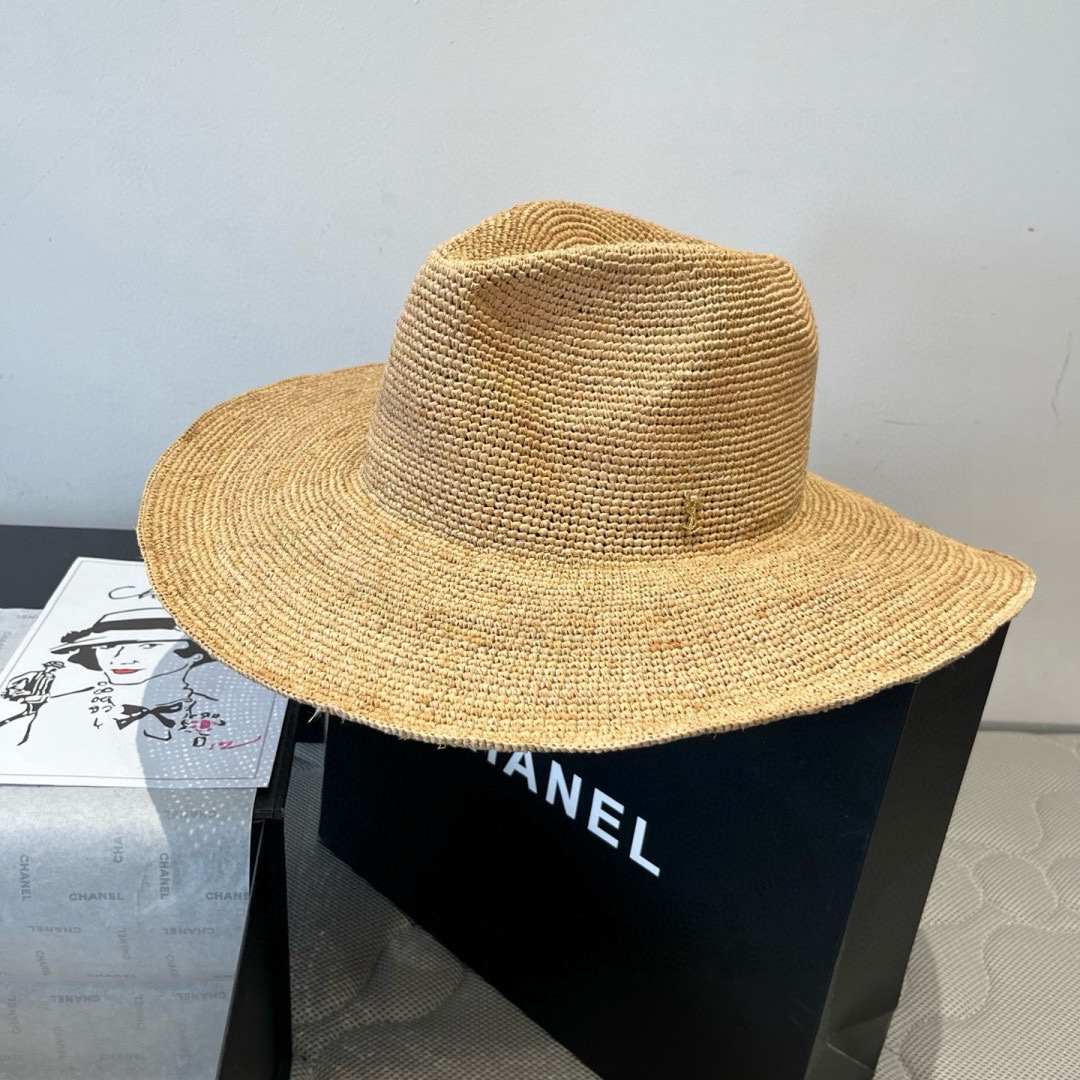 Saint Laurent Hat Top Hat Handmade Raffia Hat 57cm Accessories