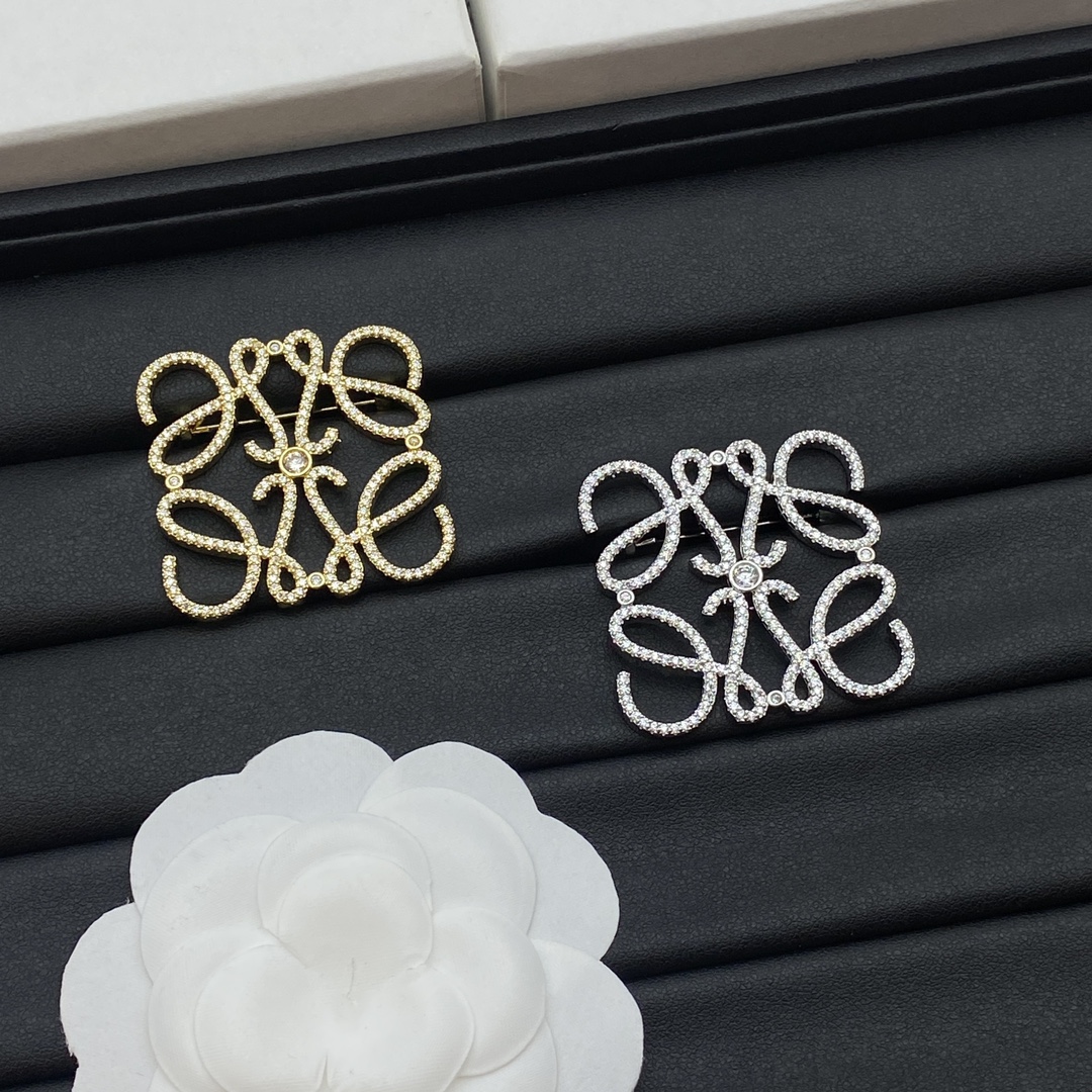 Loewe Jewelry Brooches Anagram Diamond Logo Brooch With Diamonds