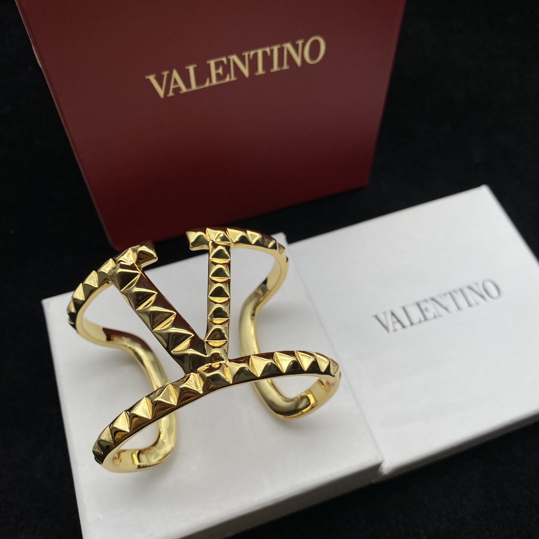 Valentino Jewelry Bracelets Wide V Logo Rivet Cuff Bracelet
