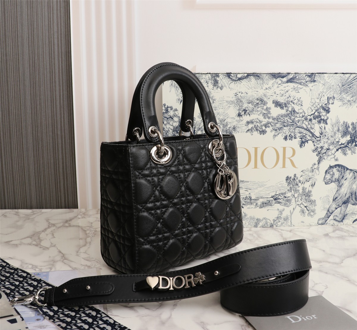 Small Lady Dior My ABCDior Bag Black Silver Sheepskin 1022 LM061 20cm
