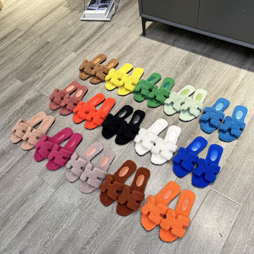 Hermes shoes (35-42) 15 color plush sandal flats H004 01