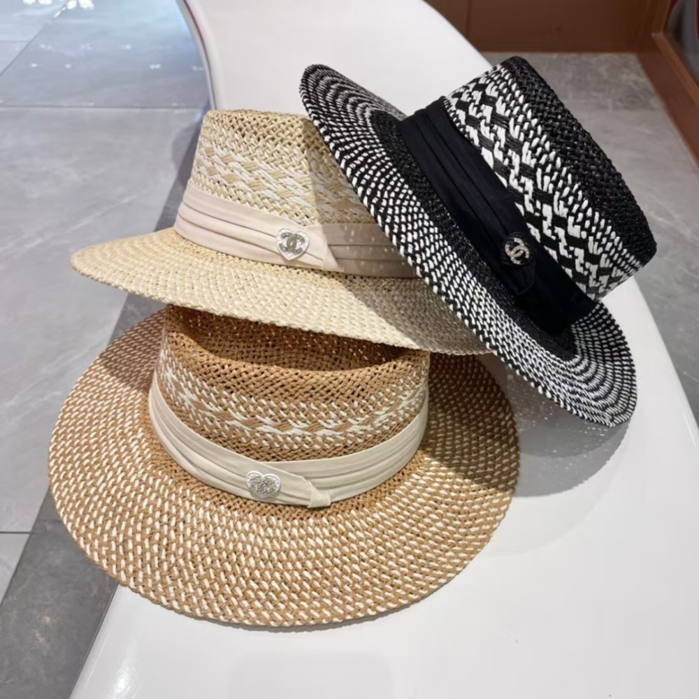 Chanel Hat Vacation Travel Sun Hat Flat Top Straw Hat Accessories