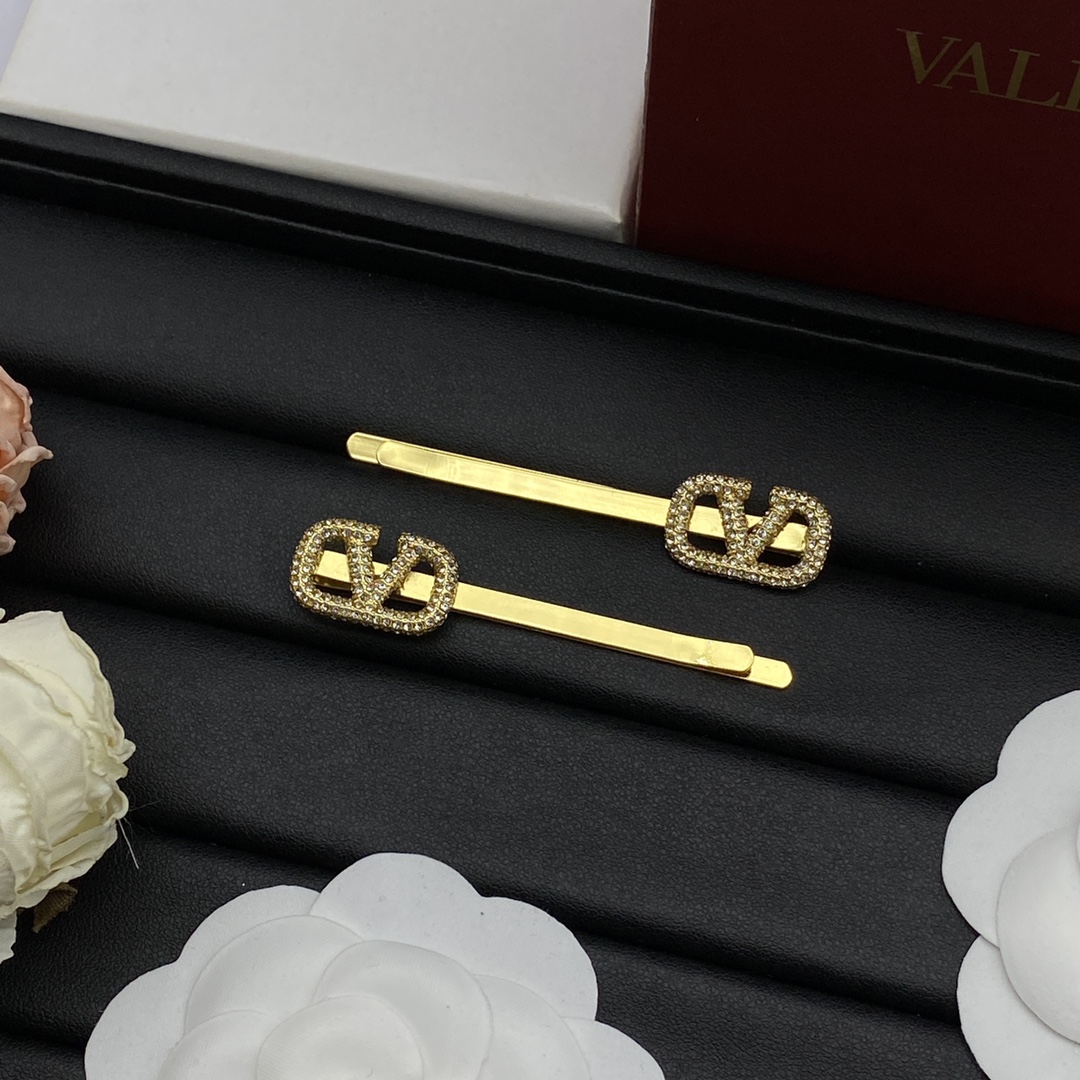 Valentino Jewelry Hairpin Full-Diamond Square Vlogo Straight Hairpin