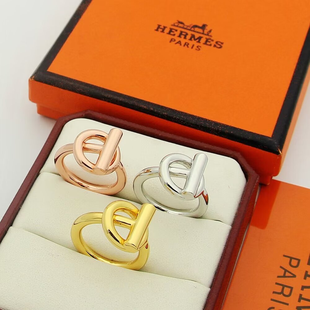 Hermes Jewelry Rings pig nose wide face H