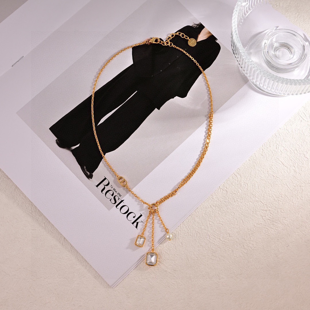 Dior Jewelry Necklace Metal Textured Reverse Edition Letter