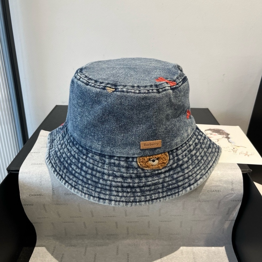 Burberry Hat Bear Bow Embroidered Denim Bucket Hat 57cm Accessories