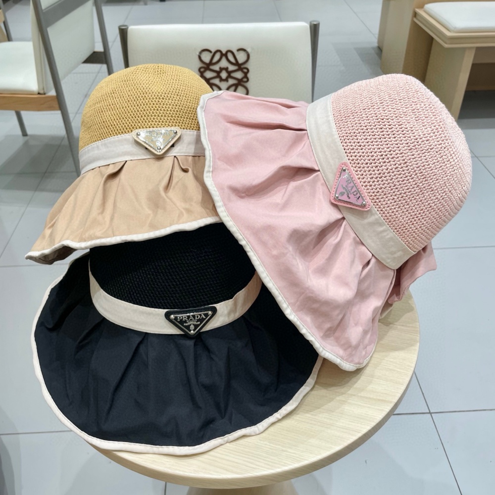 Prada Hat Bow Knot Bucket Hat Sun Hat Accessories