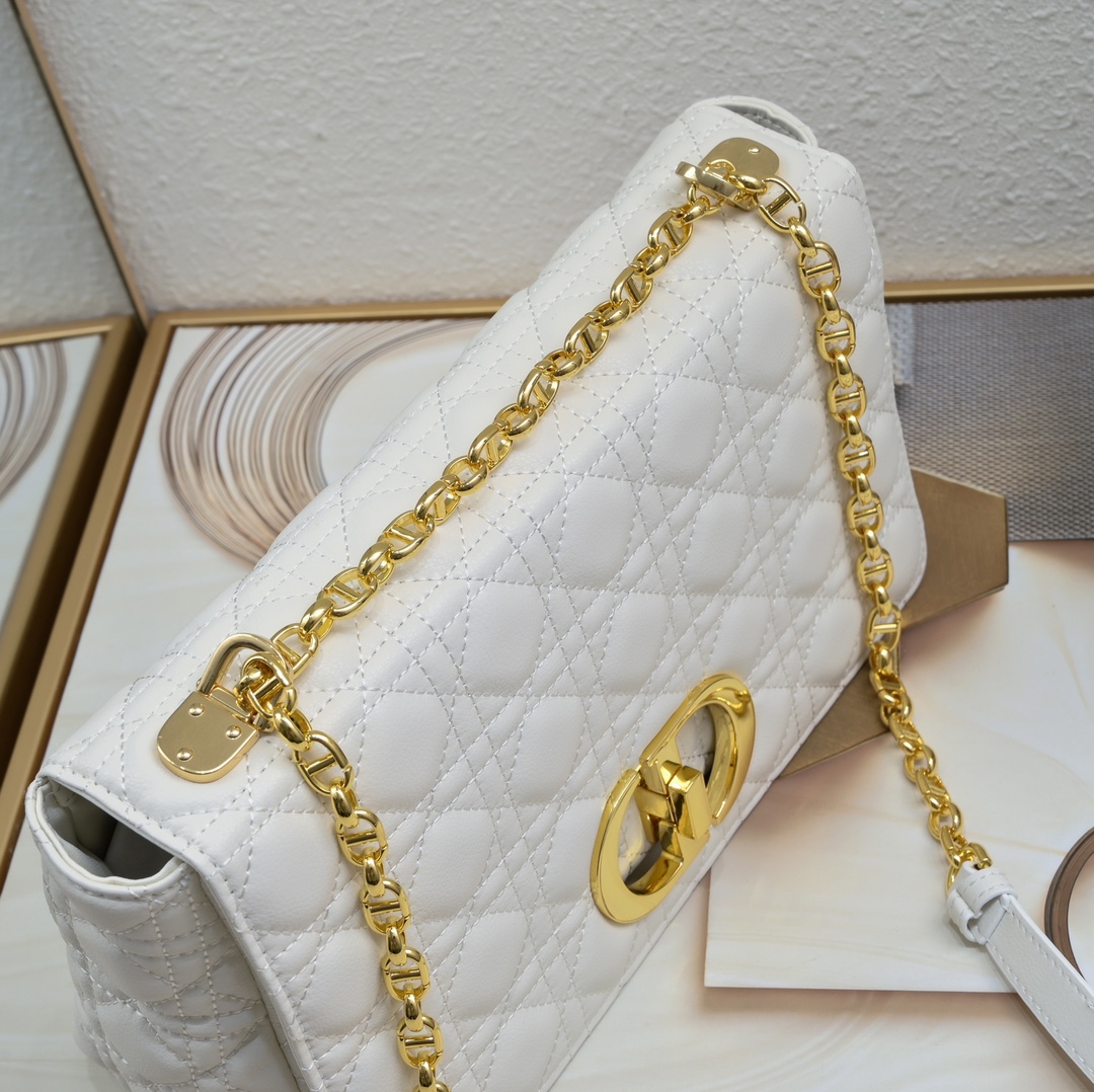 Large Dior Caro Bag White 9797 XB002 28cm