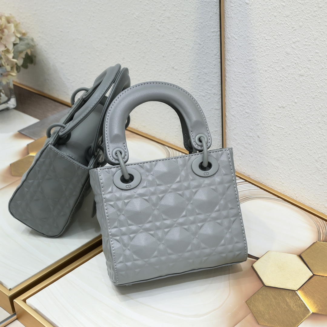 Mini Lady Dior Bag Gray Diamond Motif 3002 XB081 17cm