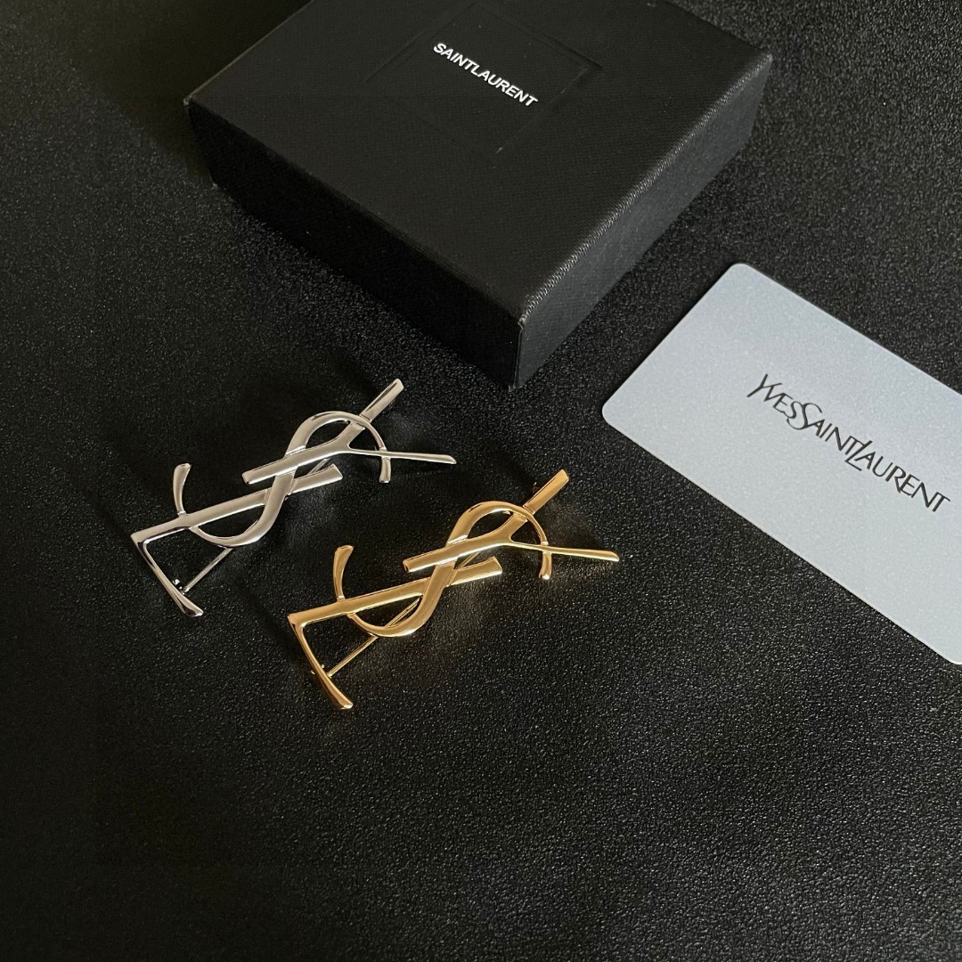 Saint Laurent Jewelry Brooches Gold Glossy Brooch