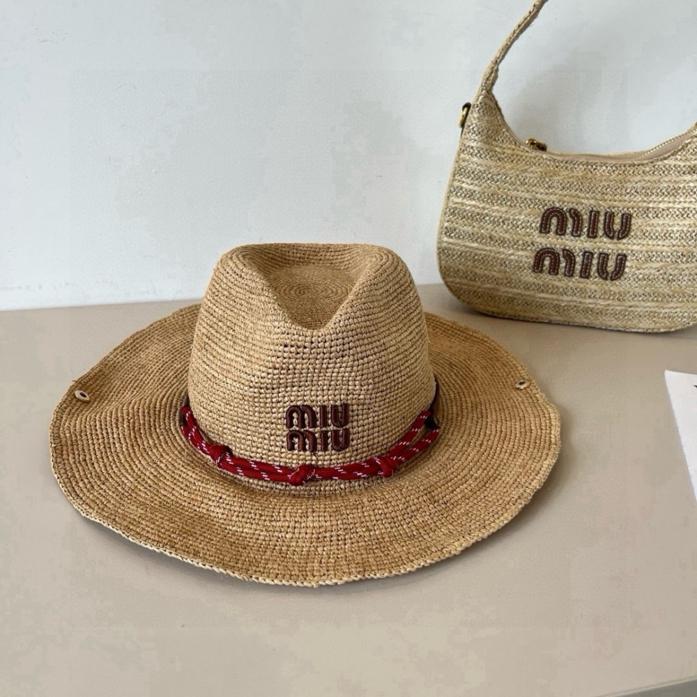 Miu Miu Hat Hand-Crocheted Raffia Top Hat 57cm Accessories