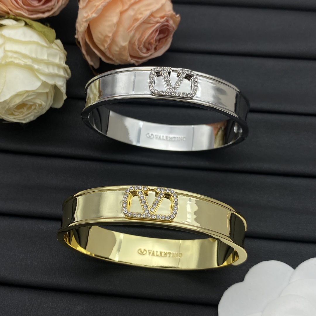 Valentino Jewelry Bangle Diamond-Encrusted V-Logo Bangle