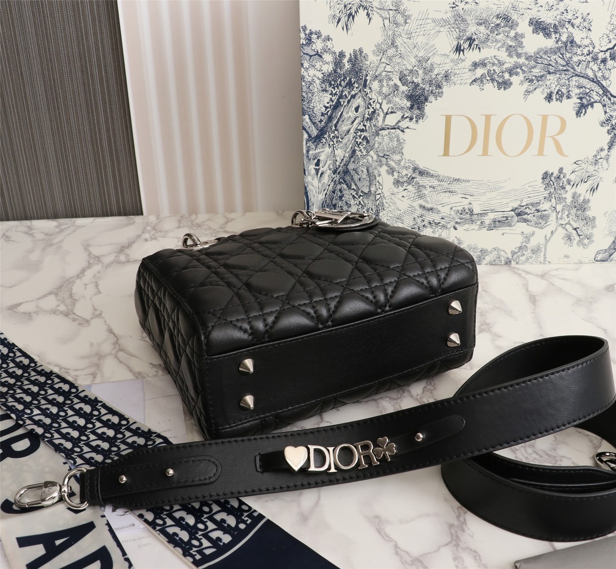 Small Lady Dior My ABCDior Bag Black Silver Sheepskin 1022 LM061 20cm