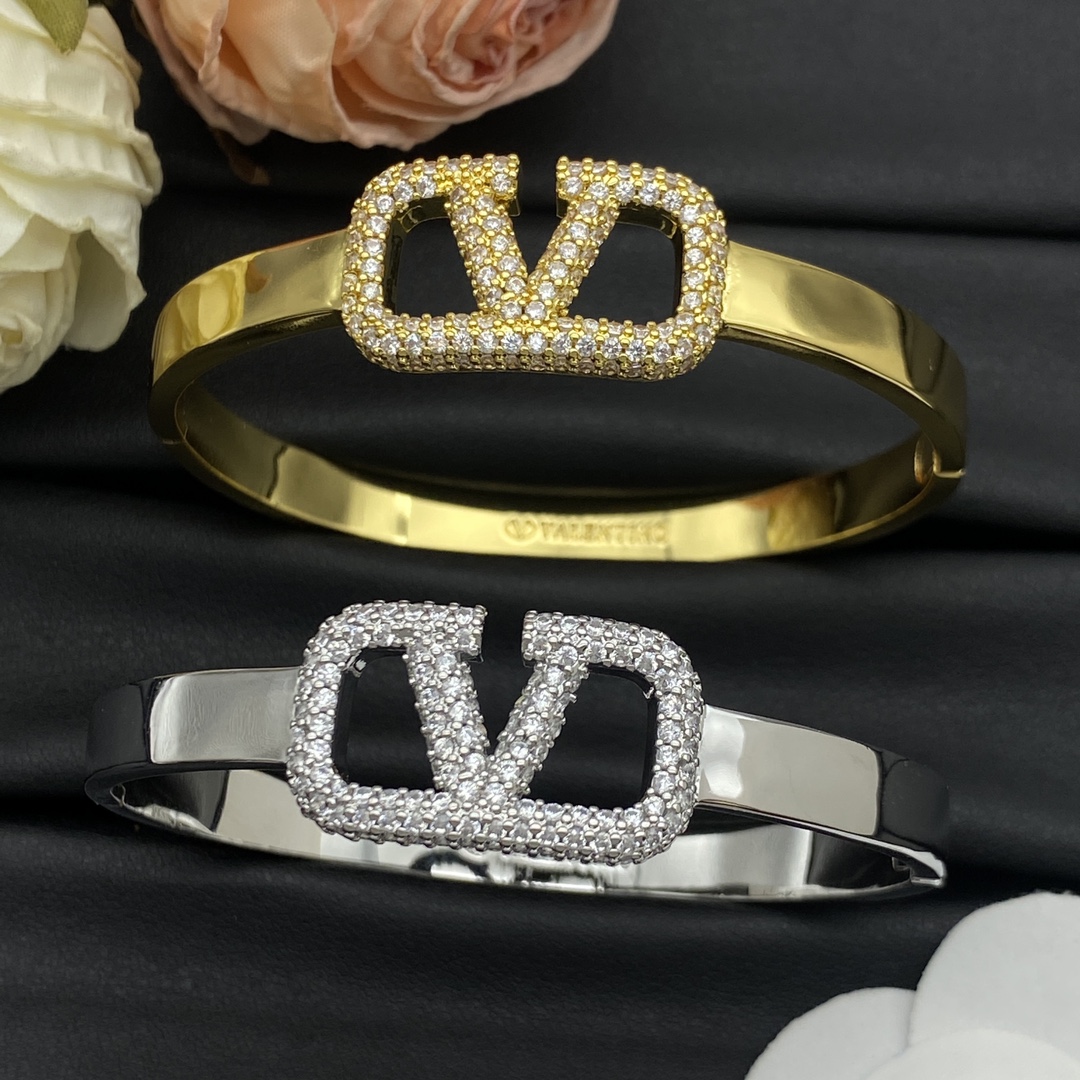 Valentino Jewelry Bangle Square-Shaped V-Logo Bangle With Full Diamonds