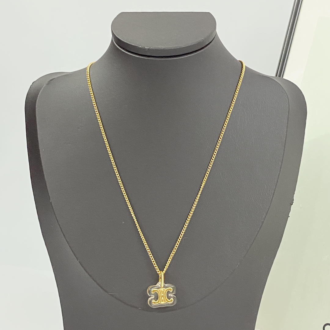 Celine Jewelry Necklace Transparent Golden Arc de Triomphe Necklace