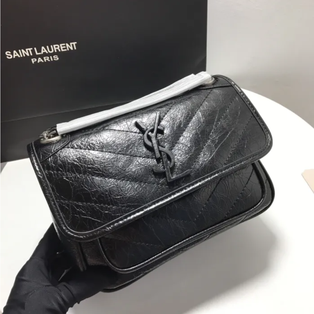 YSL NIKI BABY CHAIN BAG IN CRINKLED VINTAGE LEATHER