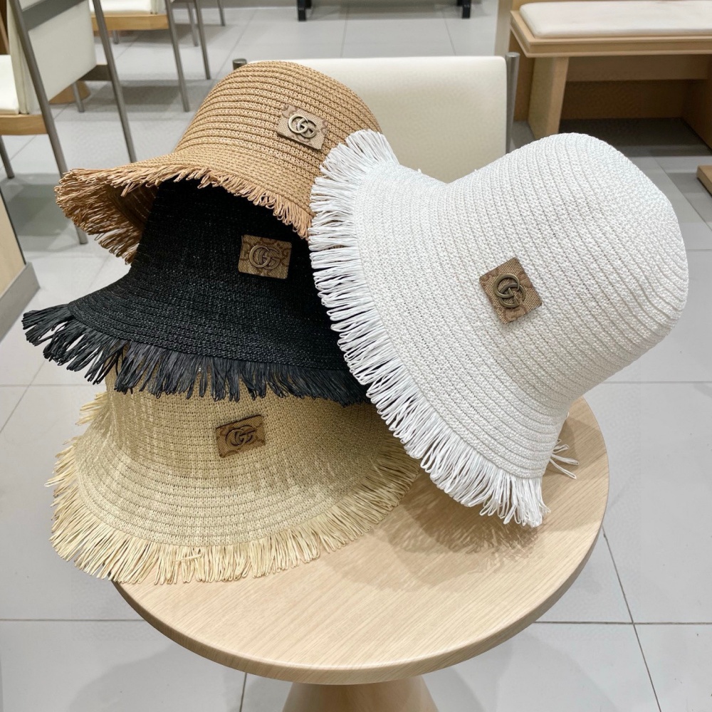 Gucci Hat Fur-Edged Breathable Straw Hat Accessories