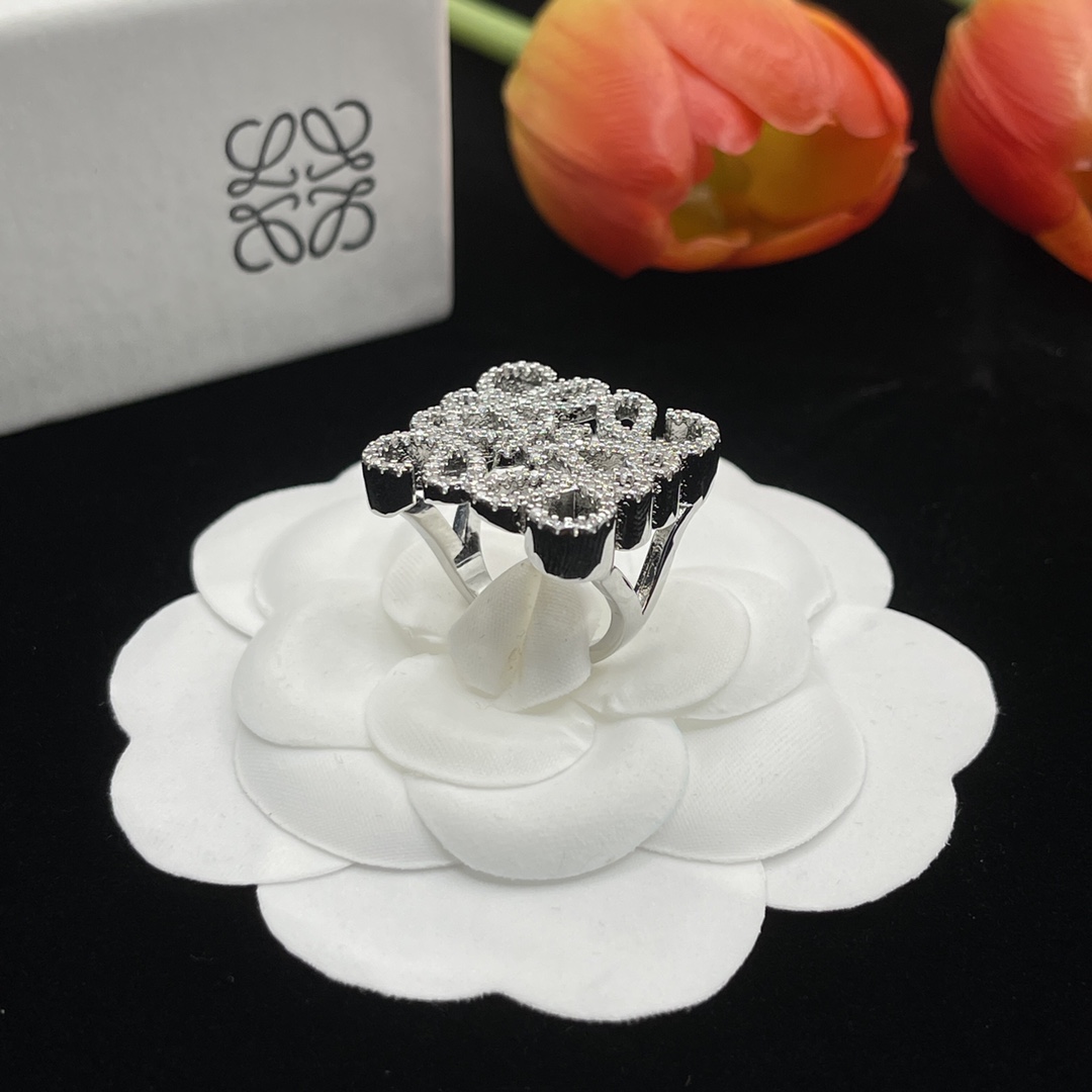 Loewe Jewelry Rings Anagram Logo Open Ring With Diamonds