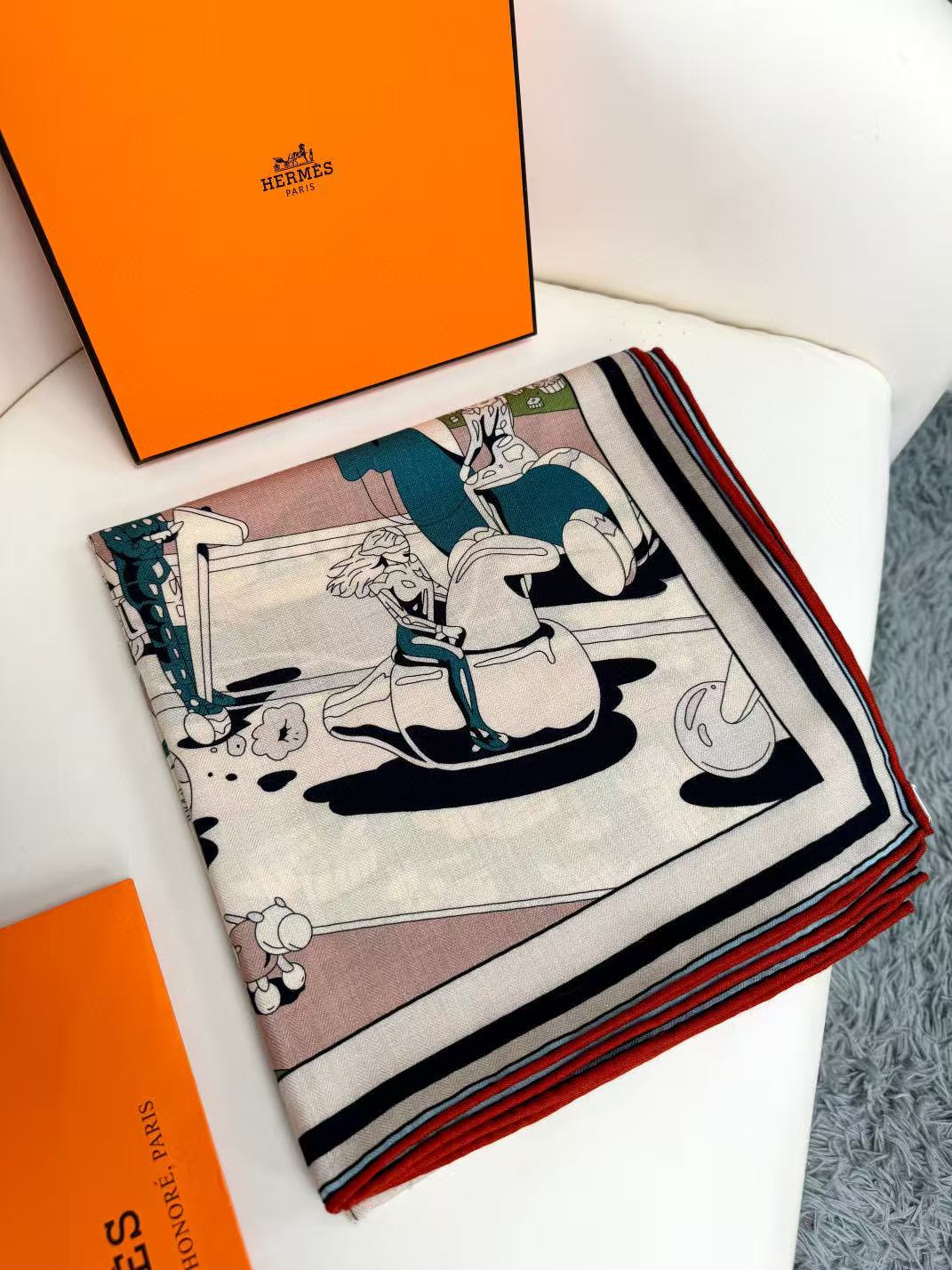 Hermes Surreal Hub Scarf 70% Cashmere 30% Silk 140*140cm Accessories