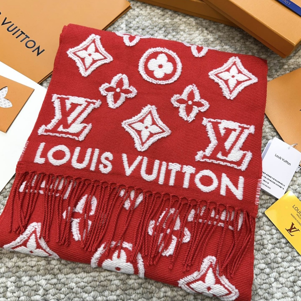 Louis Vuitton Scarf Contrast 3D Scarf 90% Wool 9% Cashmere 1% Silk 34*200cm Accessories