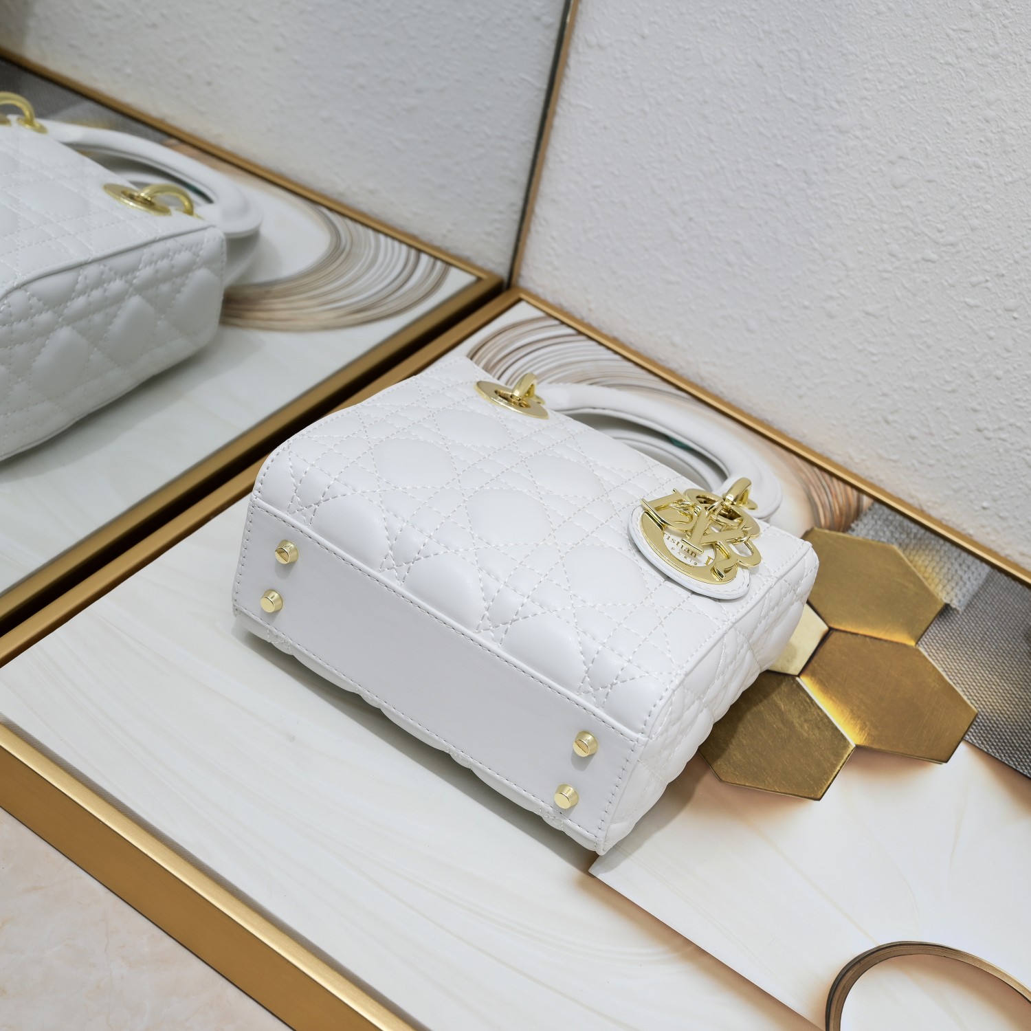 Mini Lady Dior Bag White Sheepskin 2077 LM051 17cm