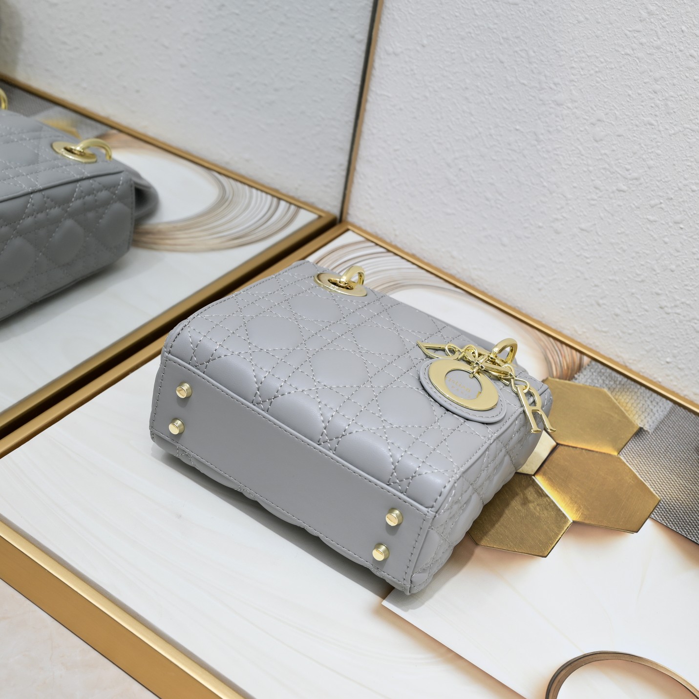 Mini Lady Dior Bag Grey Sheepskin 2077 LM051 17cm