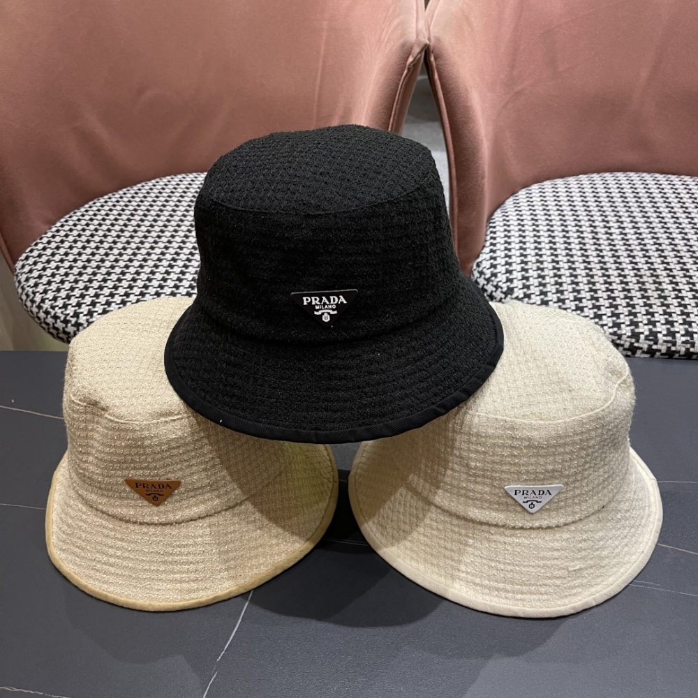 Prada Hat Autumn And Winter Plaid Bucket Hat Accessories