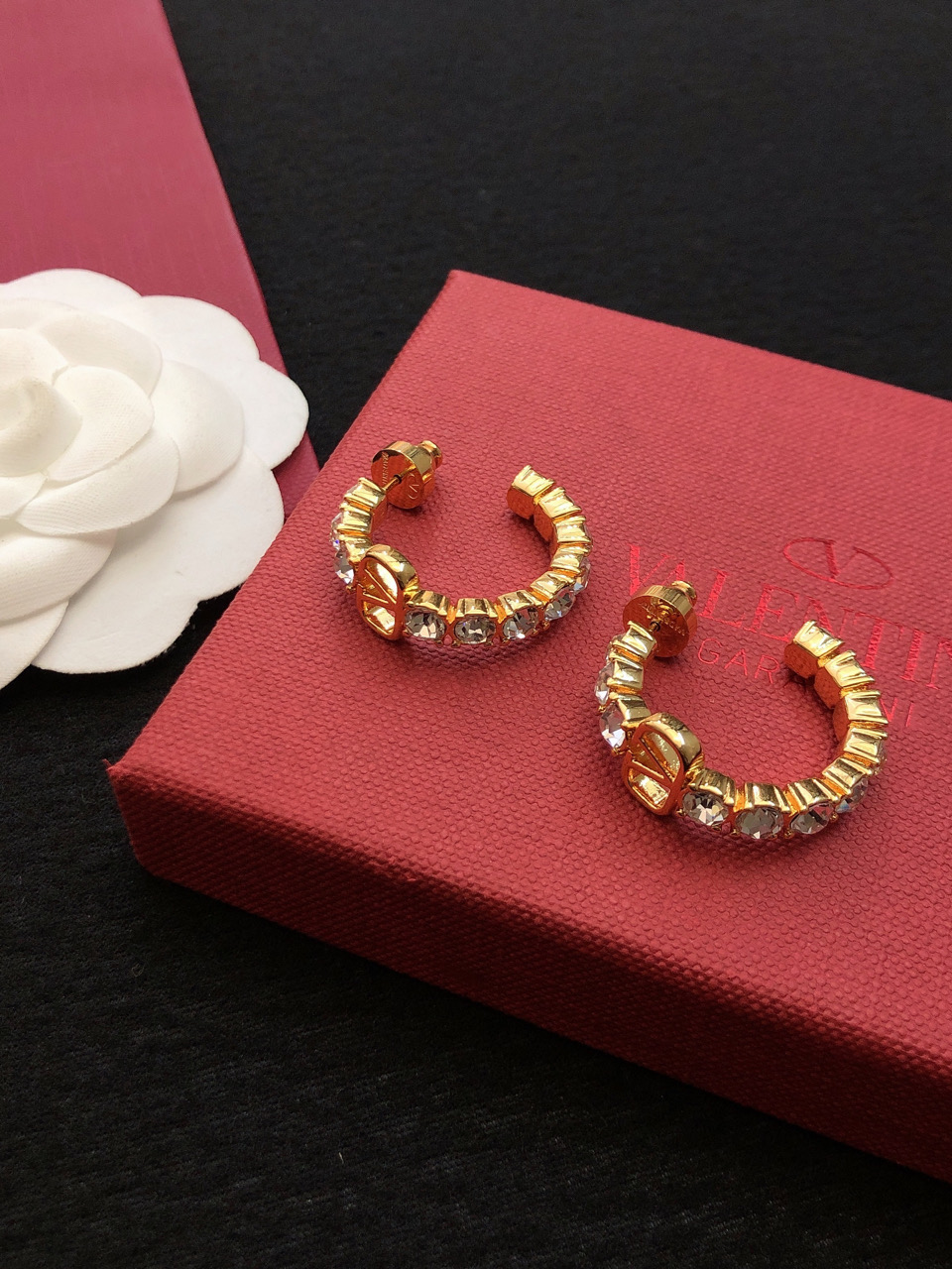 Valentino Jewelry Earring Diamond-Studded C-Shaped Hoop Earrings