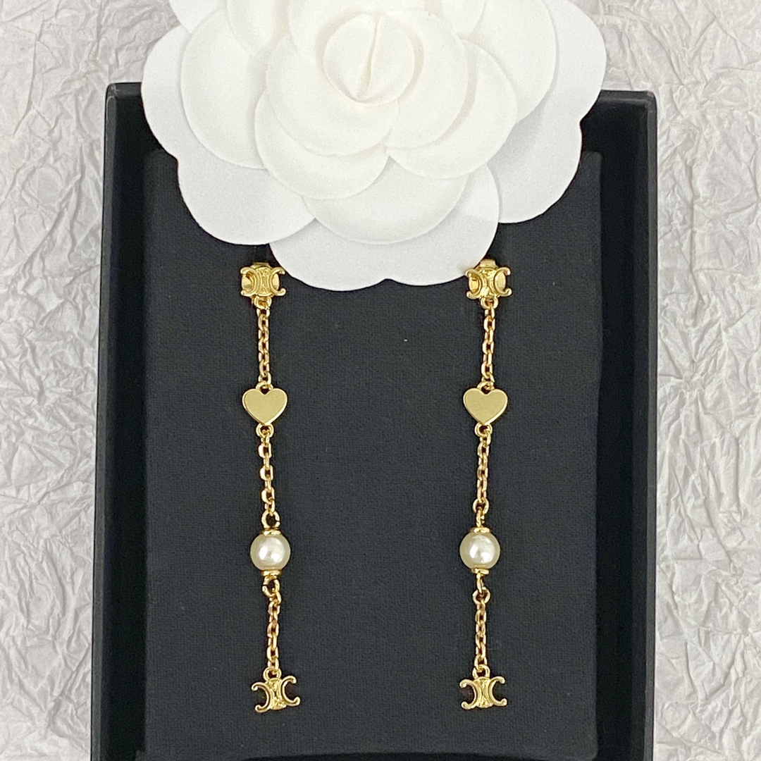 Celine Jewelry Earring Arc de Triomphe Pearl Fringed Earrings