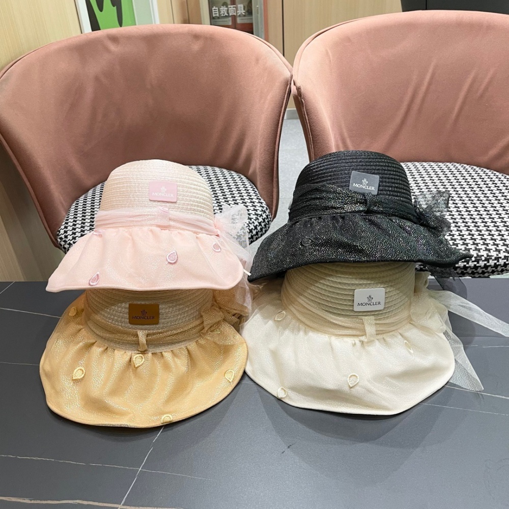 Moncler Hat Mesh Bucket Hat With Bow And Ribbon Accessories