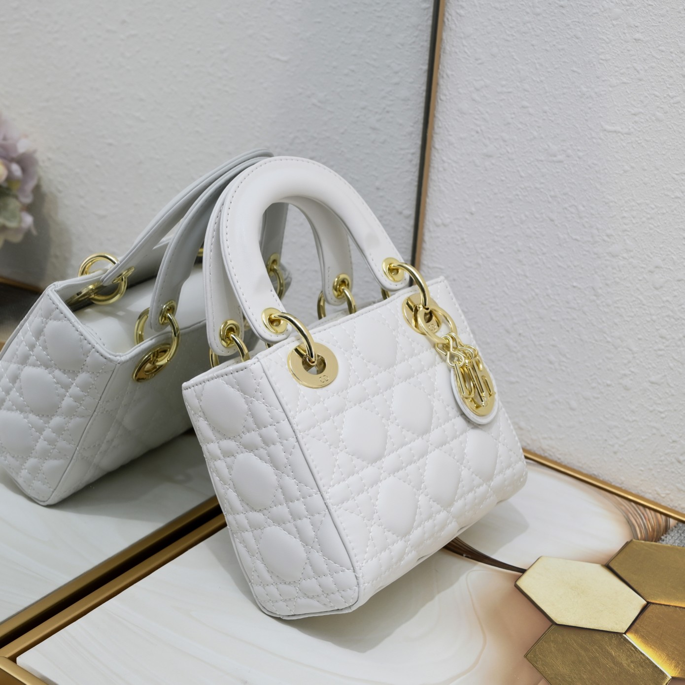 Mini Lady Dior Bag White Sheepskin 2077 LM051 17cm