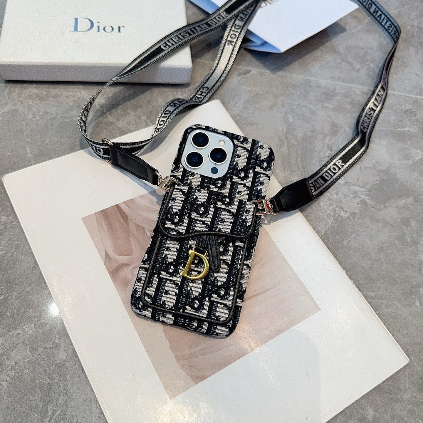 Dior Phone Case Saddle Bag With Matching Webbing Shoulder Strap Card Holder Phone Case Accessories