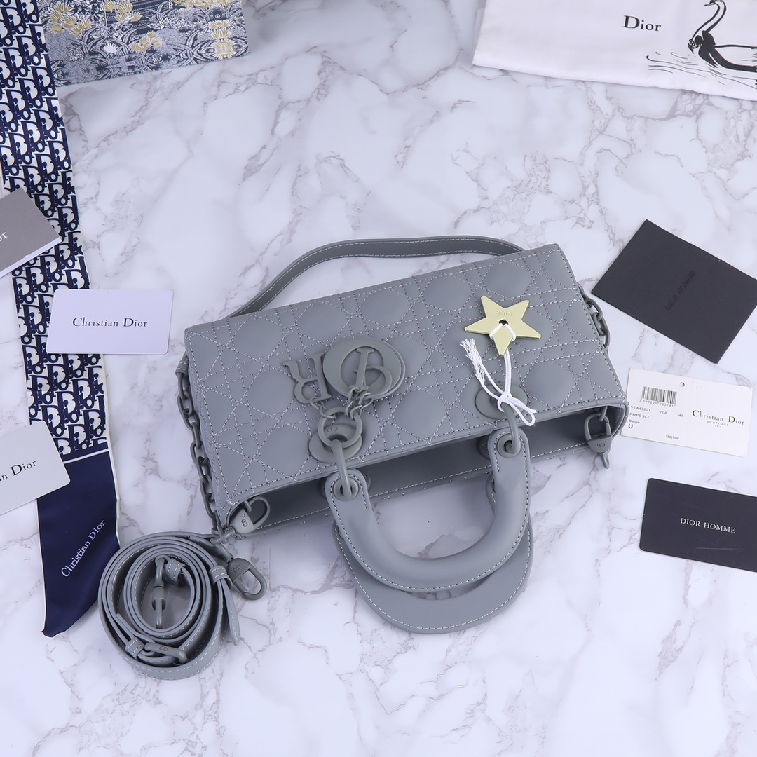 Medium Lady D-Joy Bag Gray Matte 2088 XB002 26cm