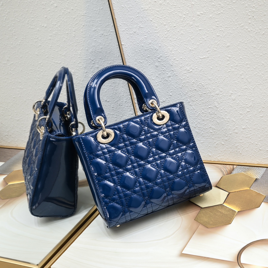Small Lady Dior My ABCDior Bag Blue patent leather CD2026 XB081 20cm