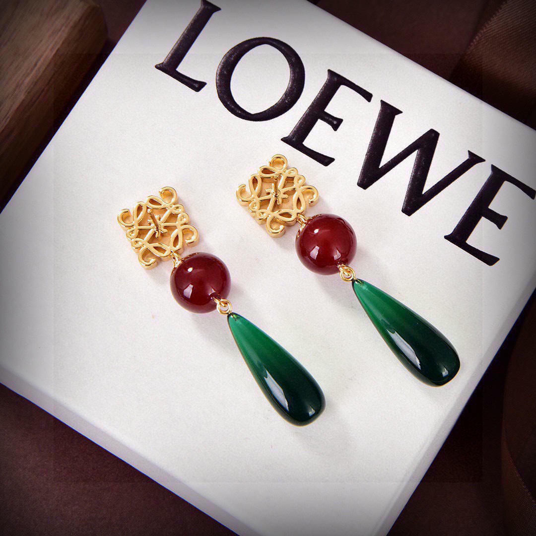 Loewe Jewelry Earring Green Teardrop Pendant Anagram Logo Earrings