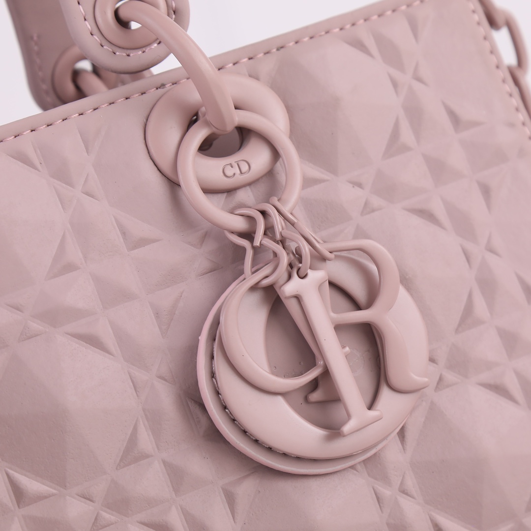 Medium Lady D-Joy Bag Pink with Diamond Motif 2099 XB012 26cm