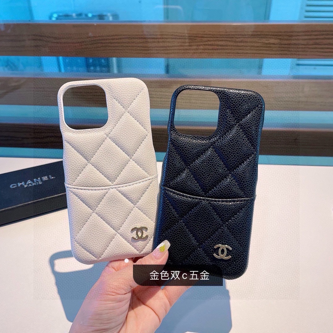 Chanel Phone Case Caviar Leather Phone Case With Diamond Stitching For Card Slot Accessories
