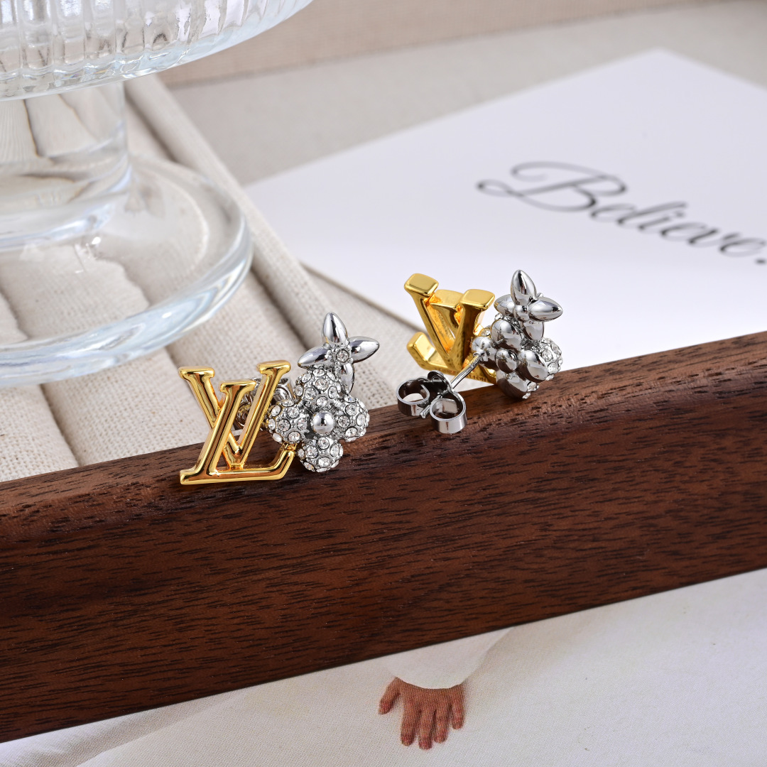 Louis Vuitton Jewelry Earring Unique Design Double Flower Full Diamond