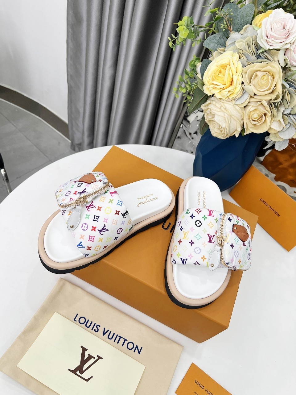 Louis Vuitton Shoes XTakashi Murakami couple slippers