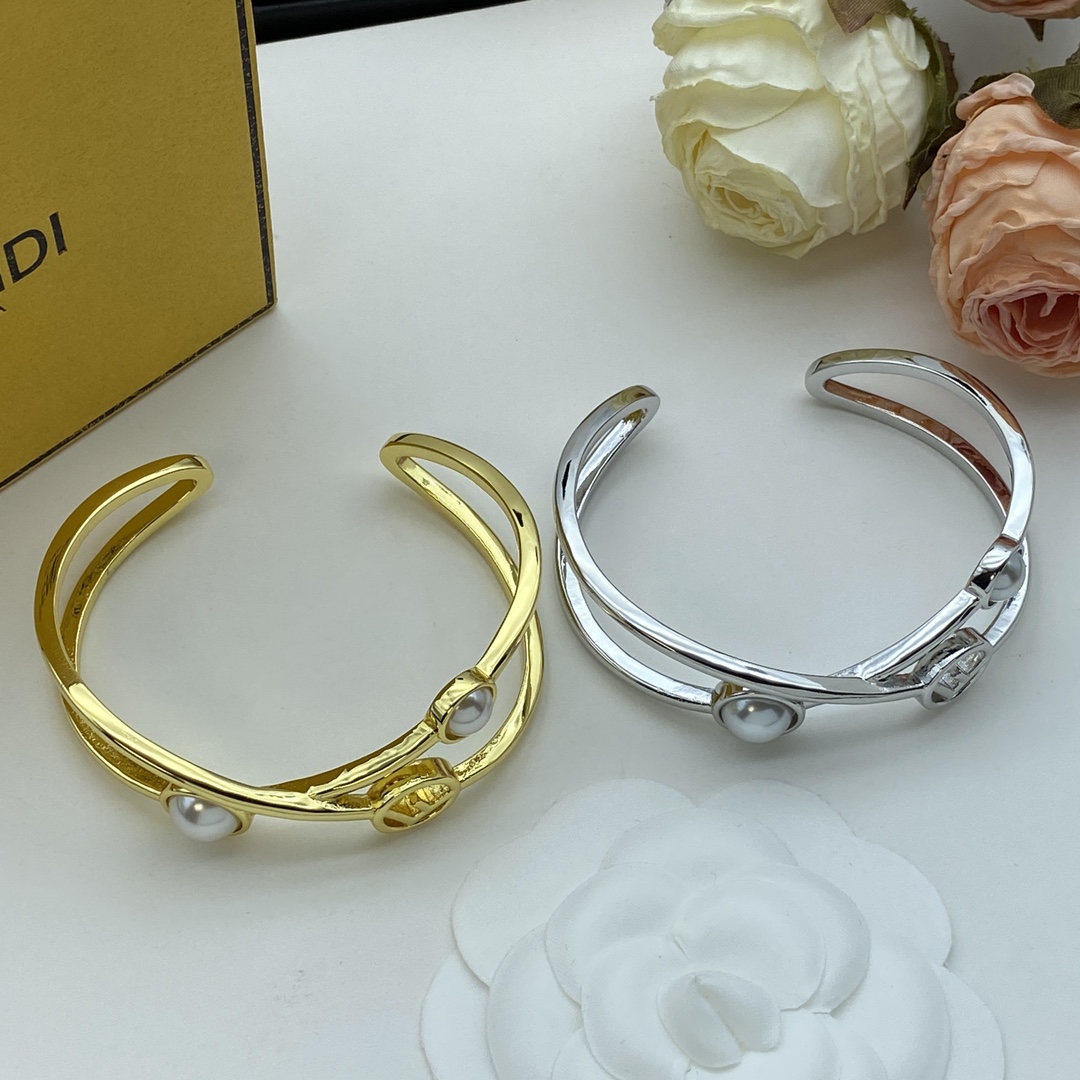 Fendi Jewelry Bangle Open Cross Pearl Design