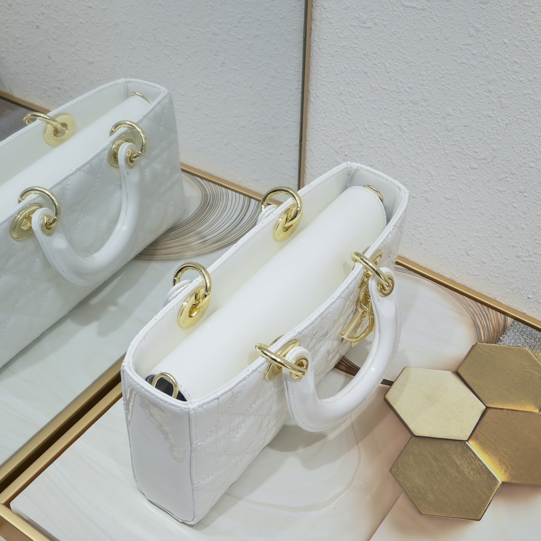 Medium Lady D-Joy bag White patent leather CD0540 XB002 26cm