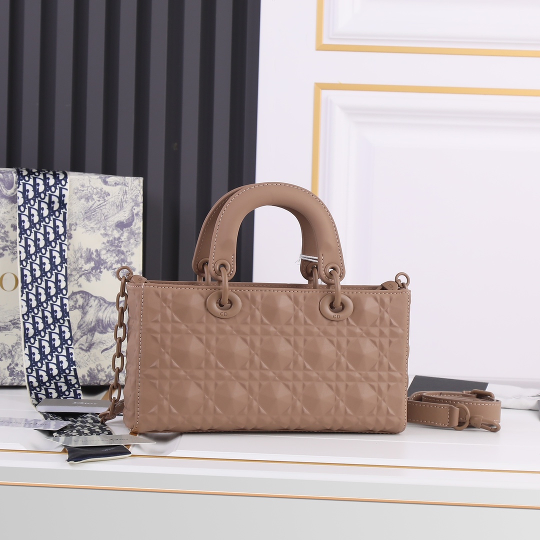 Medium Lady D-Joy Bag Khaki with Diamond Motif 2099 XB012 26cm