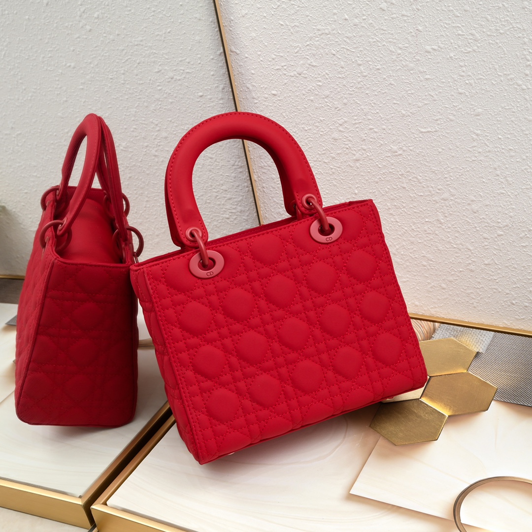 Medium Lady Dior Bag Red Matte 2022 LM071 24cm
