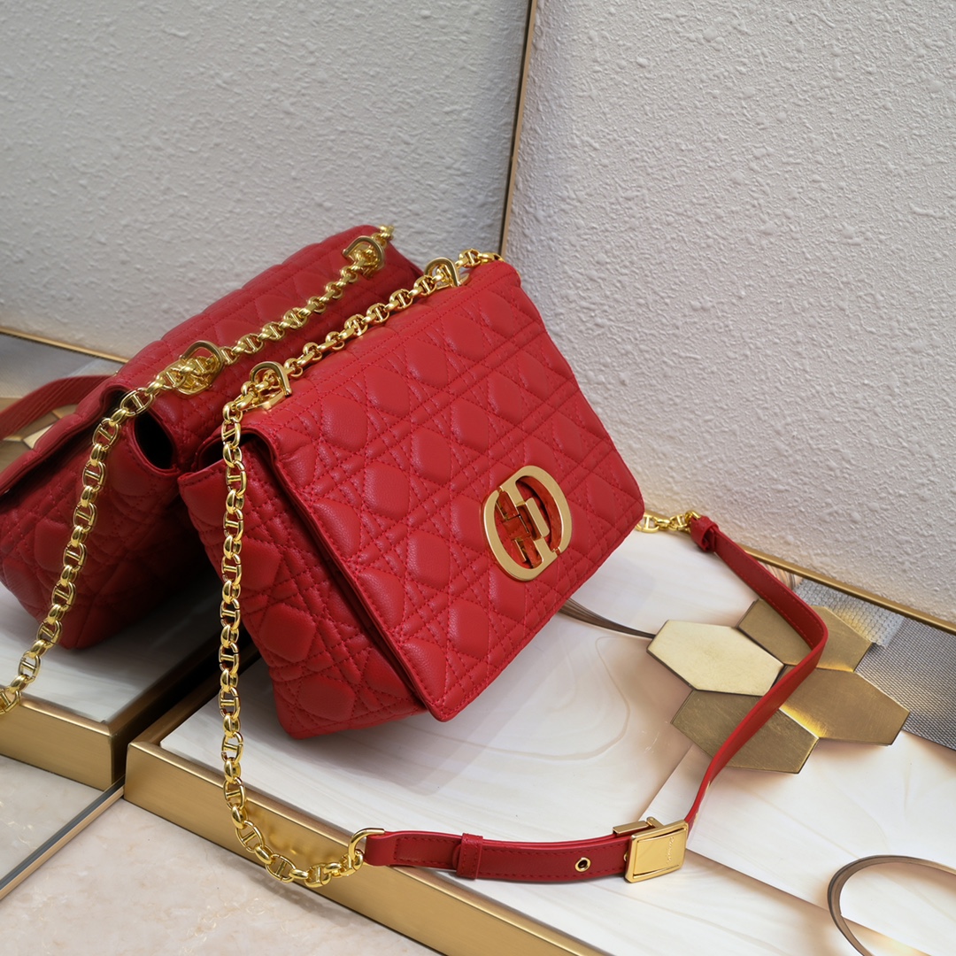 Large Dior Caro Bag Red 9797 XB002 28cm