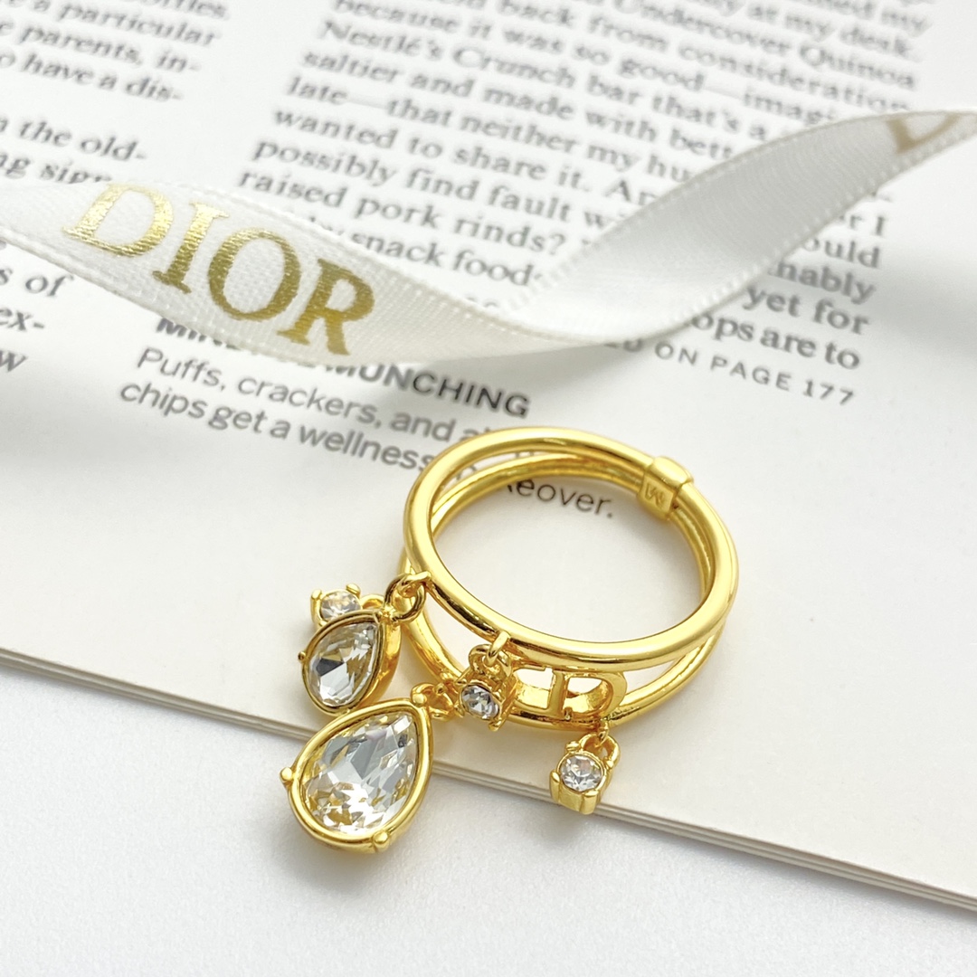 Dior Jewelry Rings CD water drop diamond hollow double ring