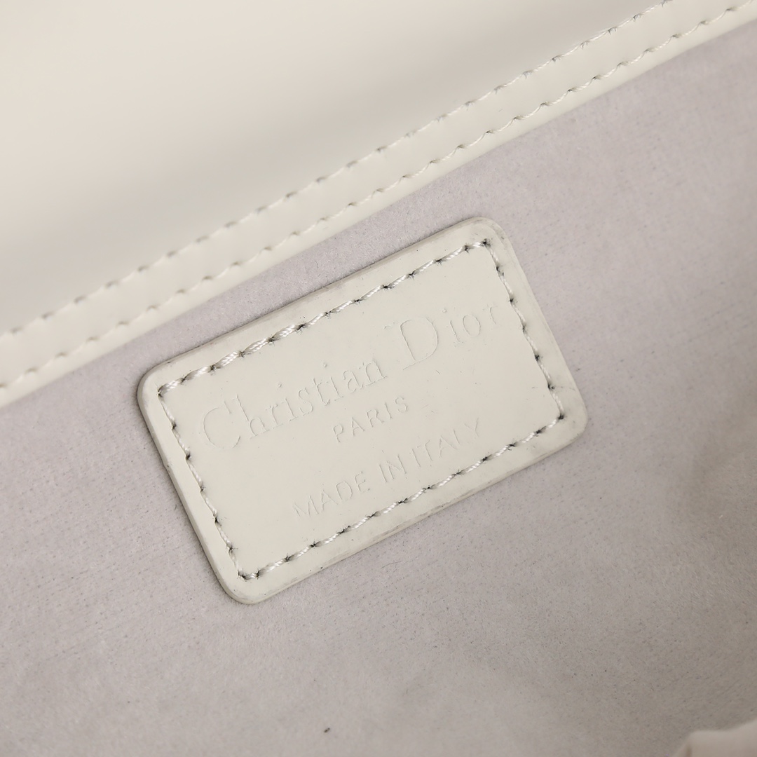 Medium Lady D-Joy Bag White with Diamond Motif 2099 XB012 26cm