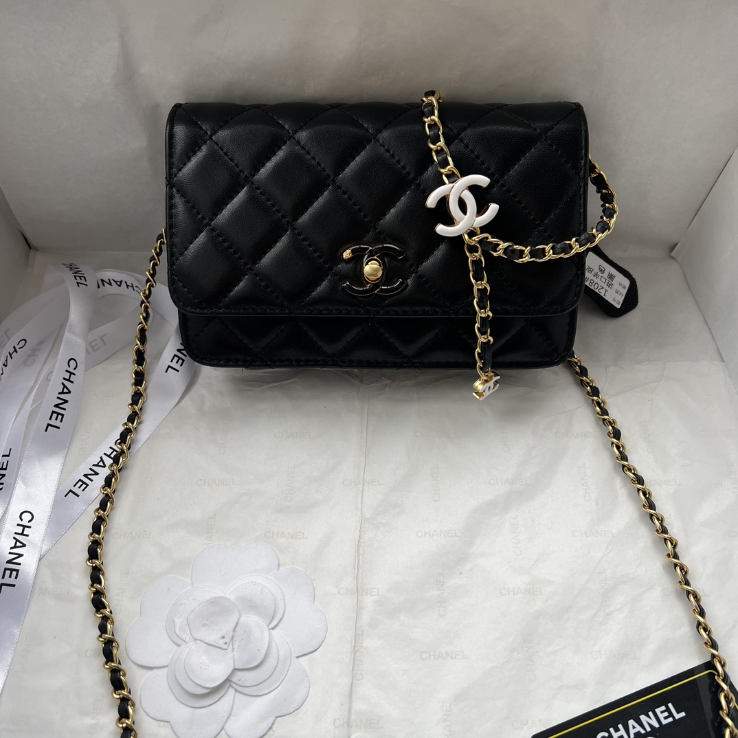 Chanel Double C Enameled Buckle Crossbody Bag Sheepskin