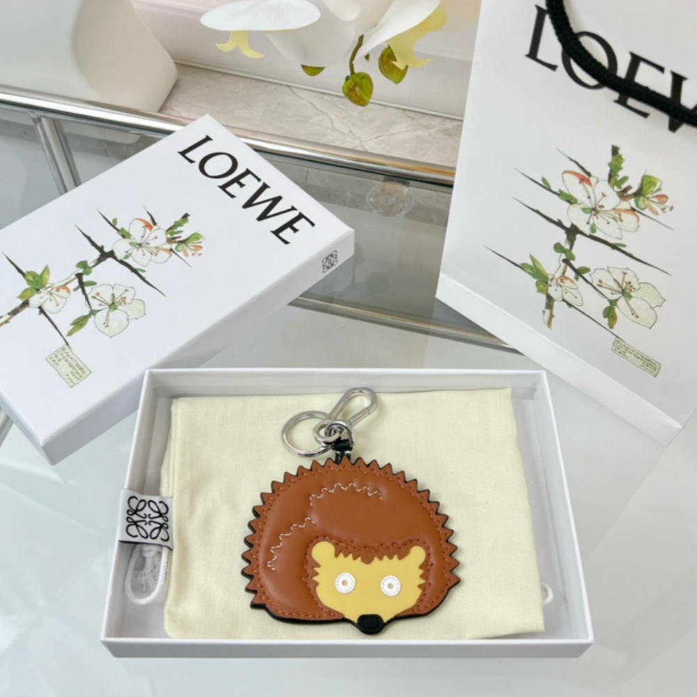 Loewe Key Chain Hedgehog Charm Imported Calfskin Keychain Pendant Accessories